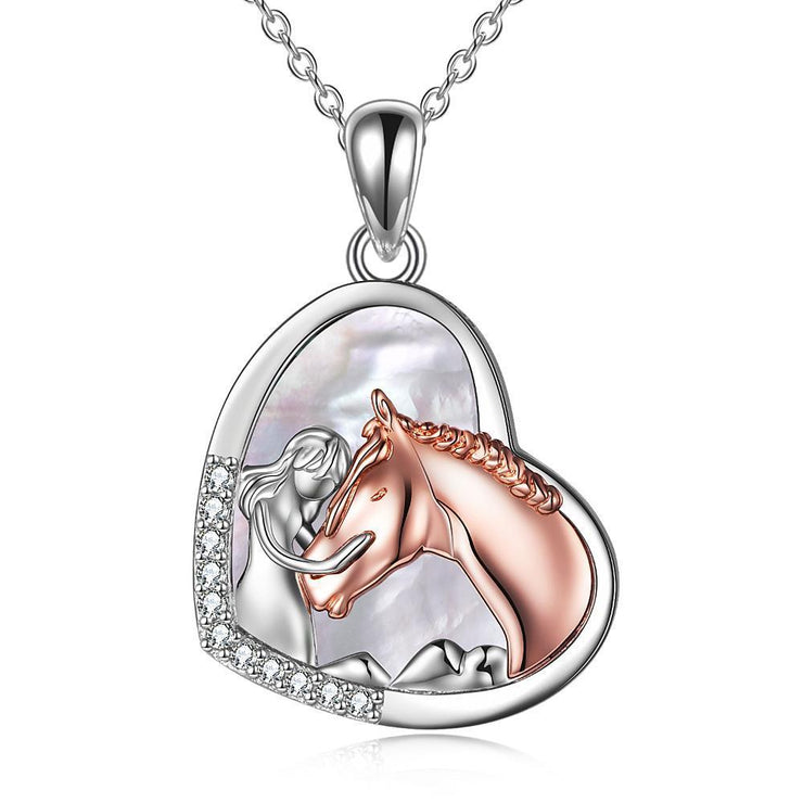 SPSterling Silver Girls Abraça Cavalo Coração Pingente Colar para Mulheres MeninasUm travesseiro de saúde