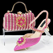 Sapatos e bolsas femininas sexy terno broca fivela flor decorativa tornozelo broca corrente com embreagem dura