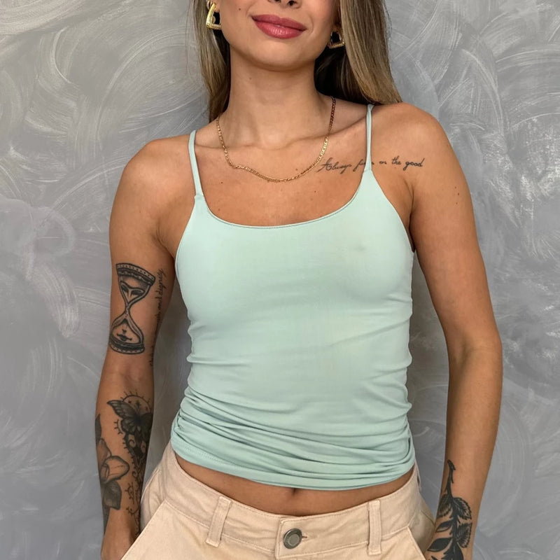 Blusa de Alça Fina em Poliamida Top - MC, Modêlo perfeito.